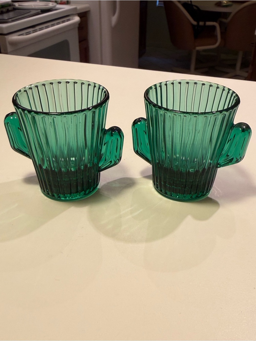 Libbey Emerald Green Glass Cactus Shot Glasses - Set of 2 Southwest Style